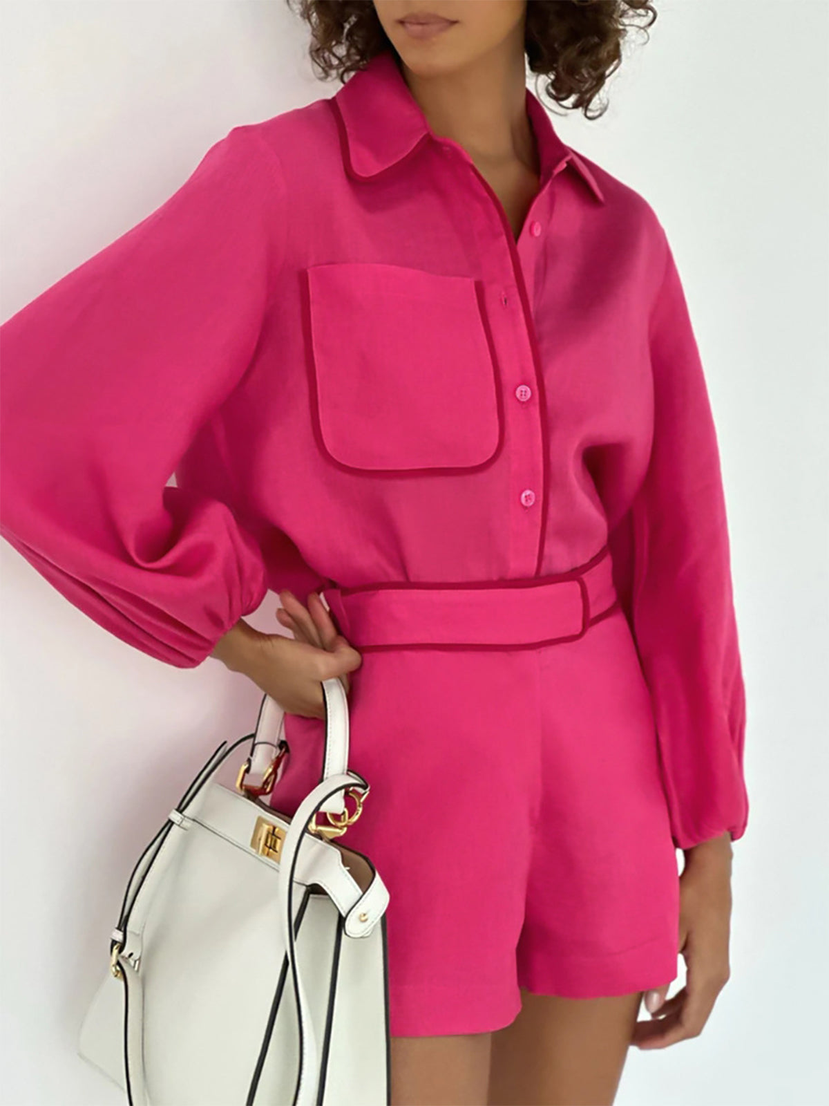 Estelle two-piece cotton and linen trouser set with contrasting cuffs