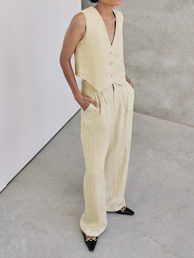 Emilia - Sleeveless Vest &amp; Pants Set 