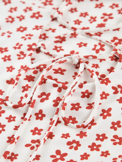 Lenay - Strappy Floral Print Crisscross Flowy Long Short Dress 