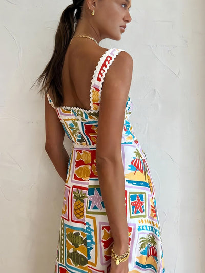 Emmanuela - Sleeveless Graffiti Print Maxi Dress