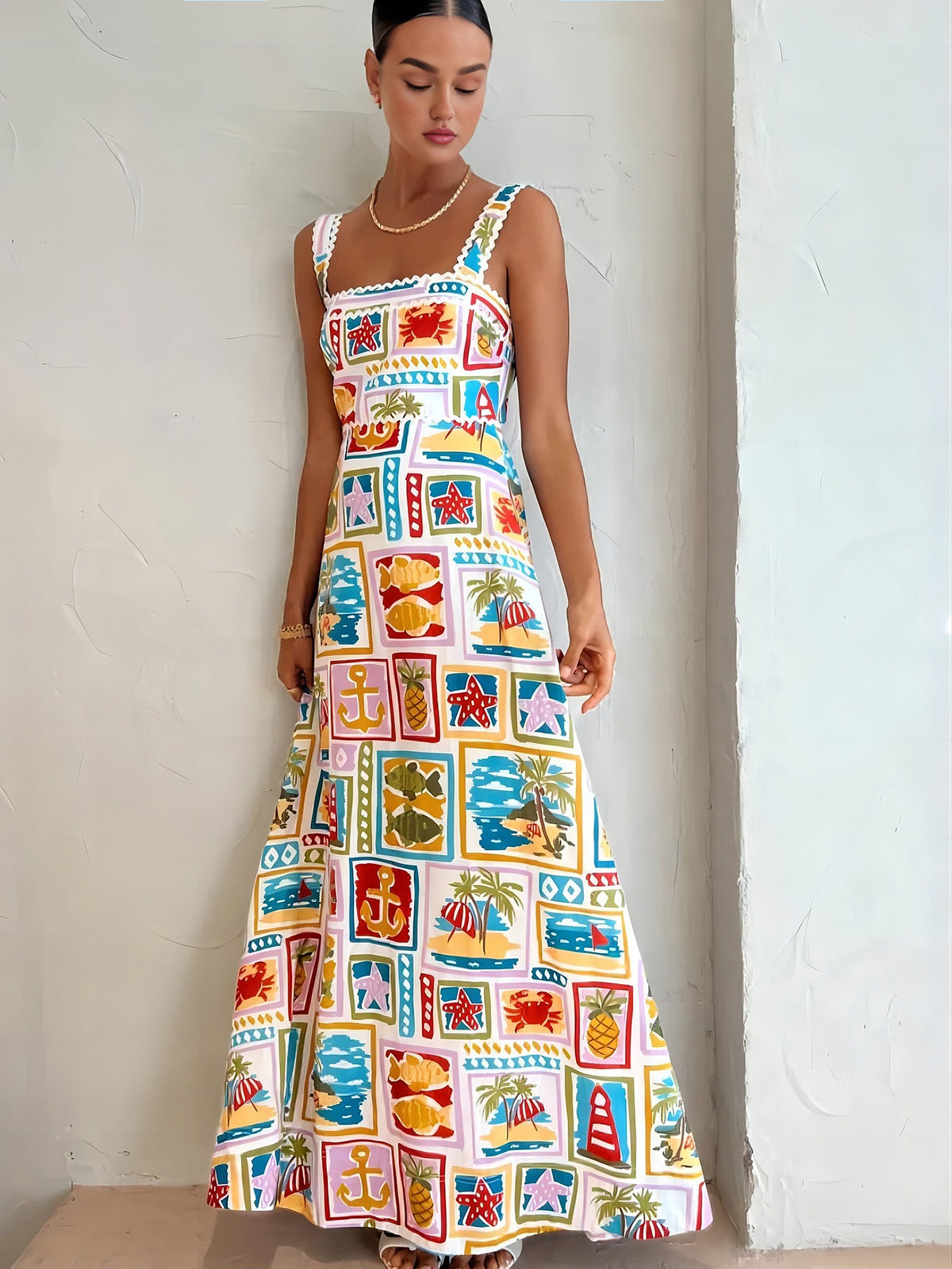 Emmanuela - Sleeveless Graffiti Print Maxi Dress