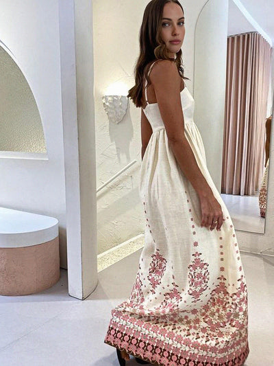 Olivia - Lange jurk met bloemenprint en spaghettibandjes