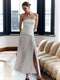 Charlotte - Effen geplooide strapless splitjurk