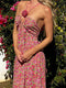 Emine - Boho Bloemenprint Rozet Decor Halter Lange Jurk