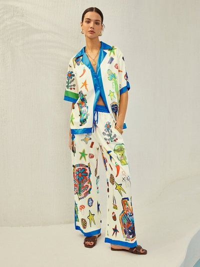 Selma - Broek met contrastbinding en print