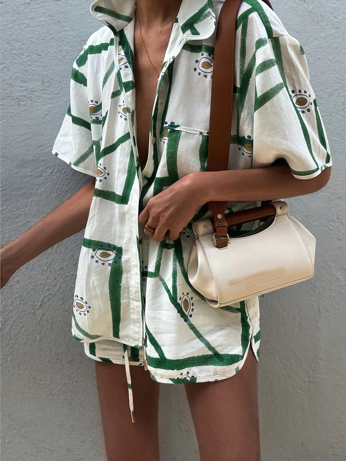 Julia - Printed drawstring shorts set 