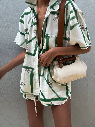 Julia - Printed drawstring shorts set 