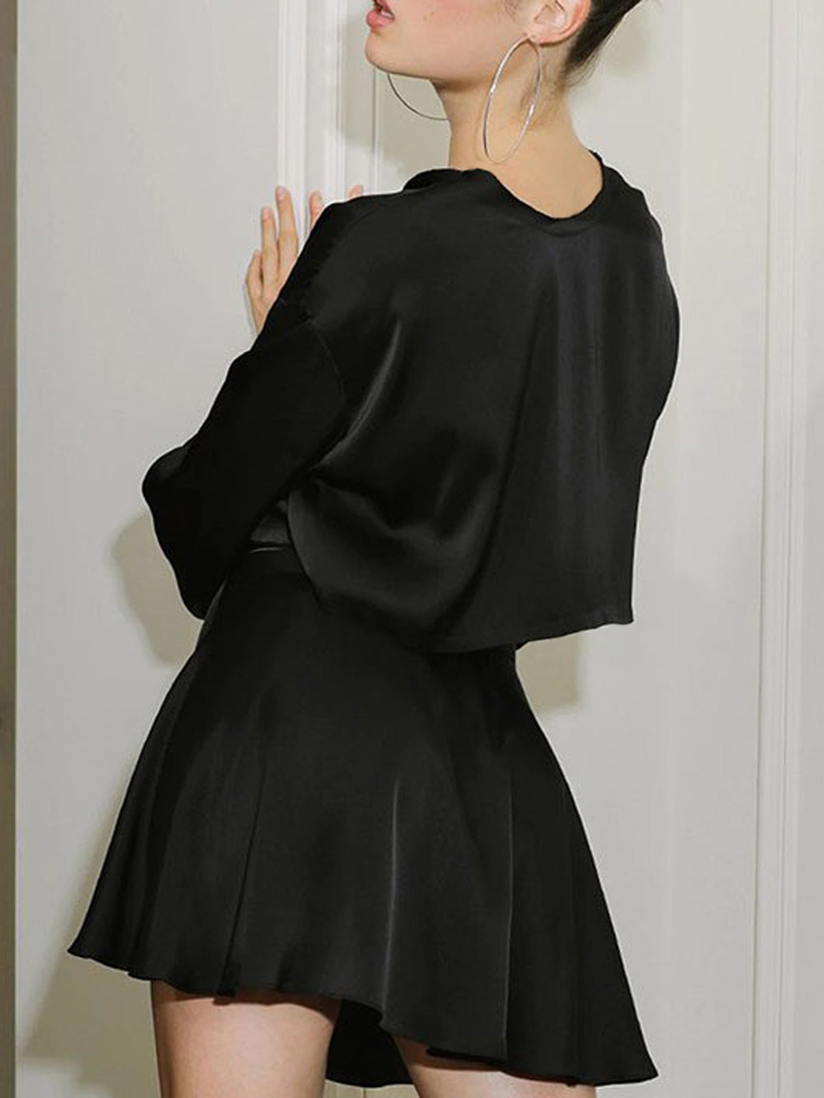 Emilia - Satin Raw Hem Two Piece Skirt Set 