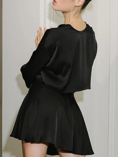 Emilia - Satin Raw Hem Two Piece Skirt Set 