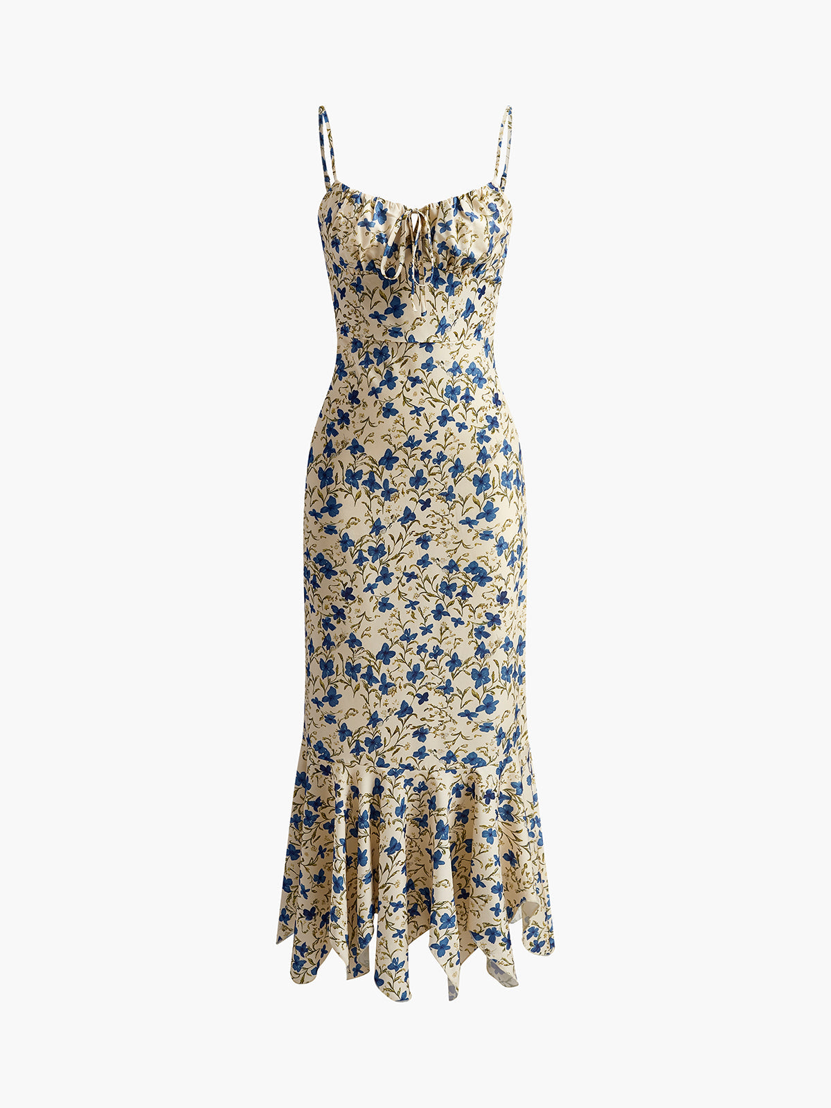 Lily - Lange jurk met geknoopte onregelmatige zoom en bloemenprint