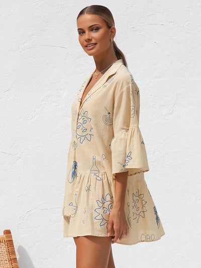 Millie - Oversized Korte Jurk met Zonneprint