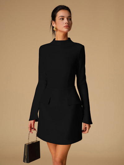 Sabina - Minimalistische, effen jurk met ronde hals