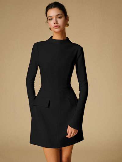 Sabina - Minimalistische, effen jurk met ronde hals