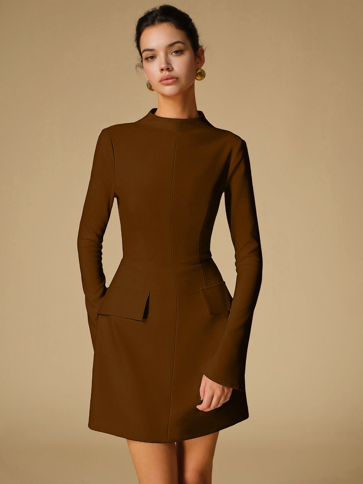 Sabina - Minimalistische, effen jurk met ronde hals