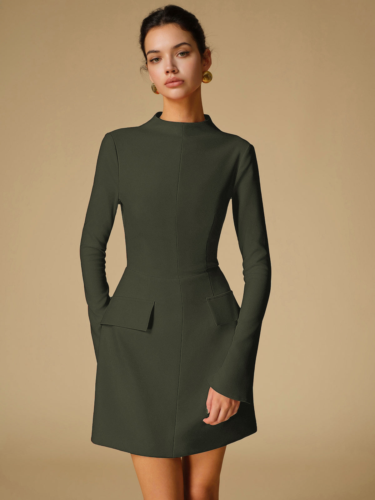 Sabina - Minimalistische, effen jurk met ronde hals