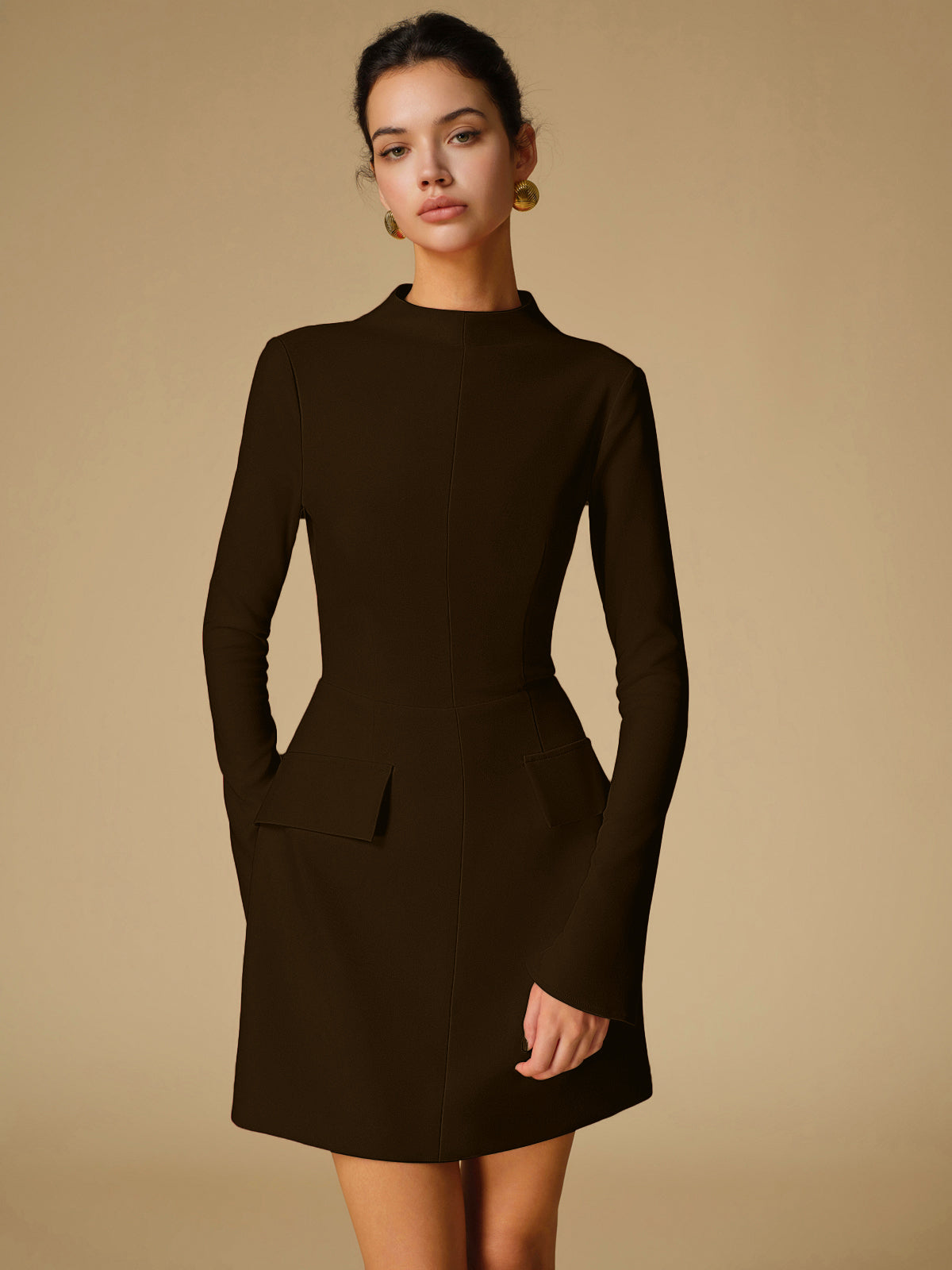 Sabina - Minimalistische, effen jurk met ronde hals