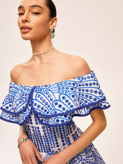 Hanna - Half doorschijnende off-shoulder jurk met ruches