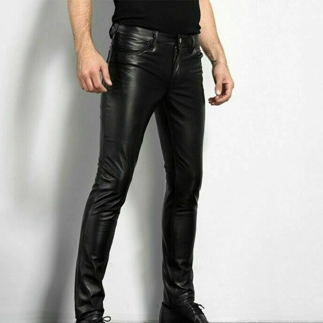 Brent | Zwarte kunstleren broek voor heren