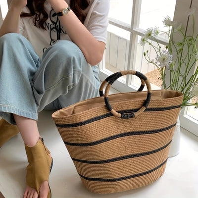 Beatrice | Gestreepte Woven Tote Tas voor Dames – Lichtgewicht en Ruim