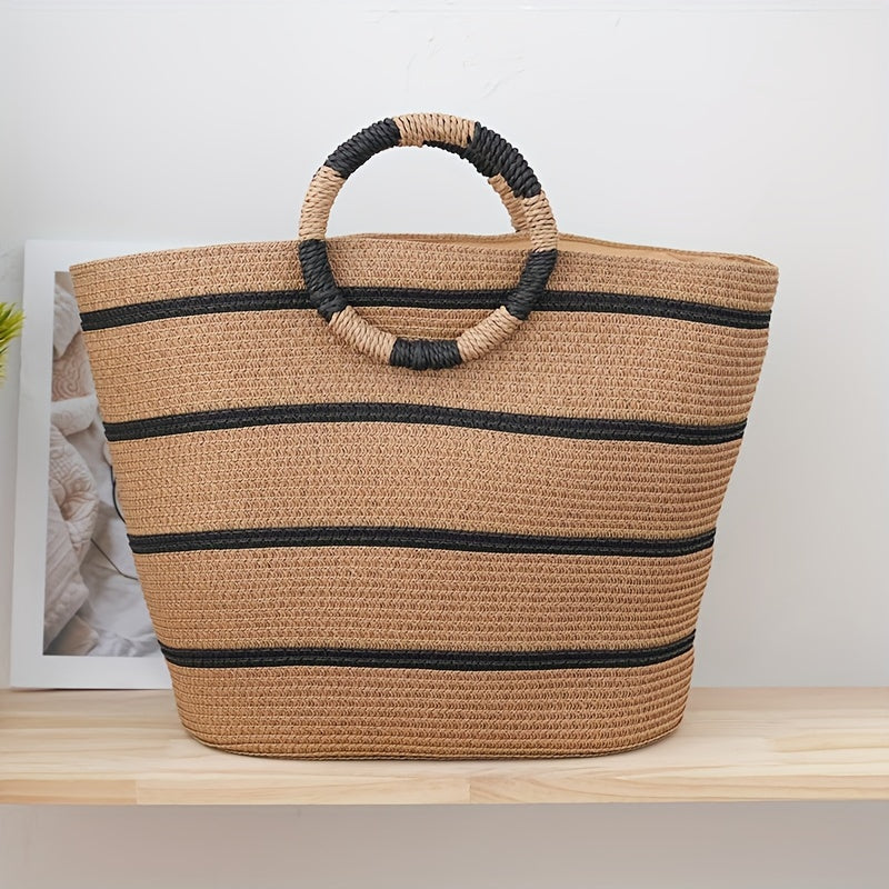 Beatrice | Gestreepte Woven Tote Tas voor Dames – Lichtgewicht en Ruim