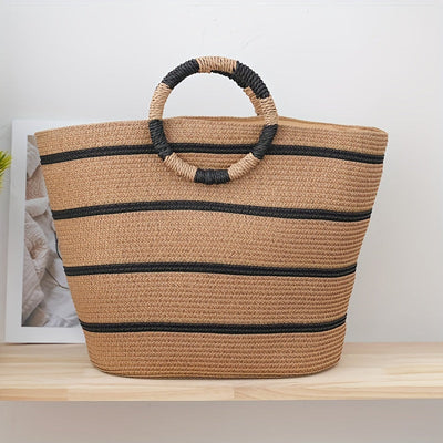 Beatrice | Gestreepte Woven Tote Tas voor Dames – Lichtgewicht en Ruim