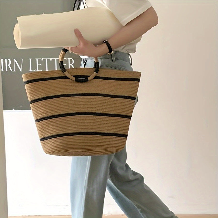 Beatrice | Gestreepte Woven Tote Tas voor Dames – Lichtgewicht en Ruim
