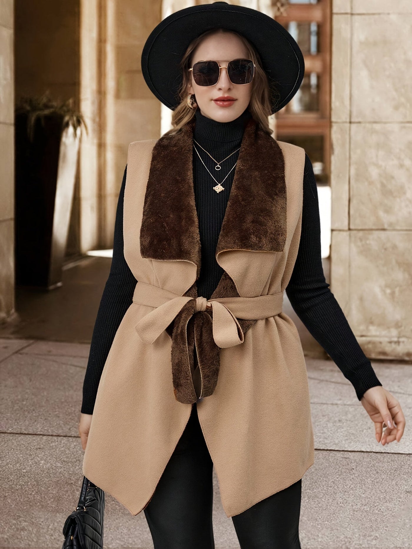 Erich | Elegante Mouwloze Open Vest met Strikceintuur voor Dames