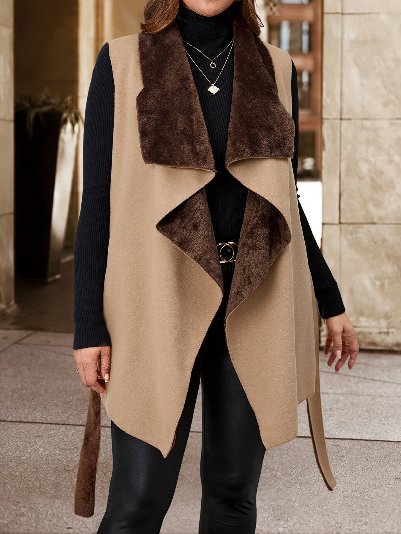 Erich | Elegante Mouwloze Open Vest met Strikceintuur voor Dames