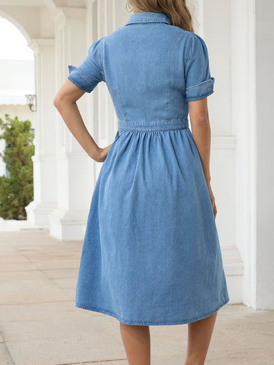 Beth | Stijlvolle Denim Midi Jurk met Knoopsluiting