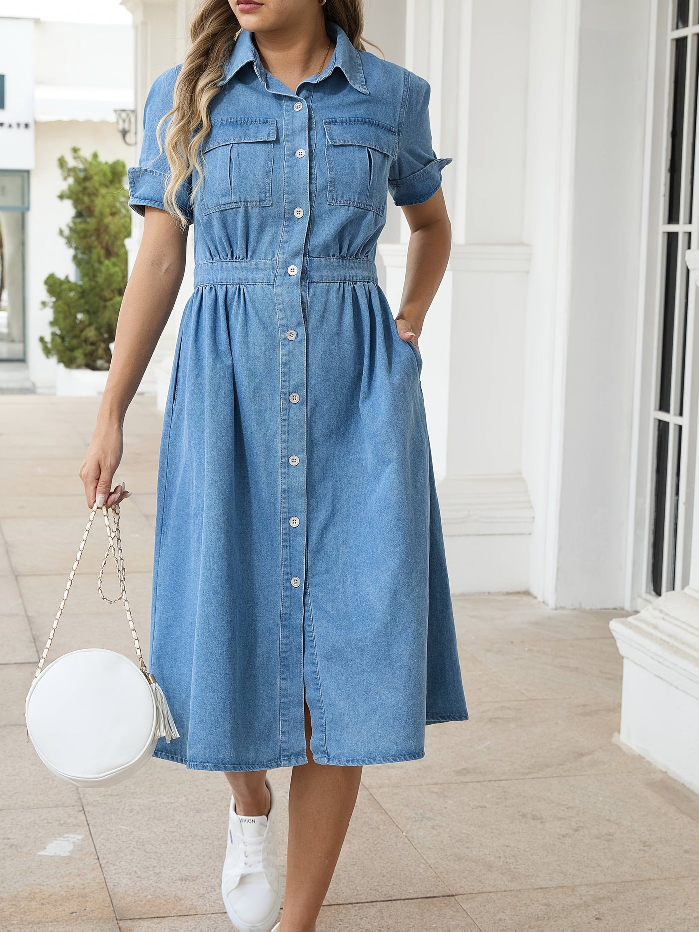 Beth | Stijlvolle Denim Midi Jurk met Knoopsluiting