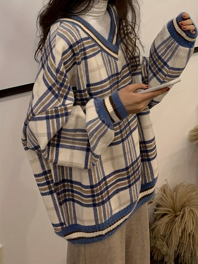 Beverly | Oversized Geruite Trui met V-Hals voor Dames