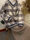 Beverly | Oversized Geruite Trui met V-Hals voor Dames