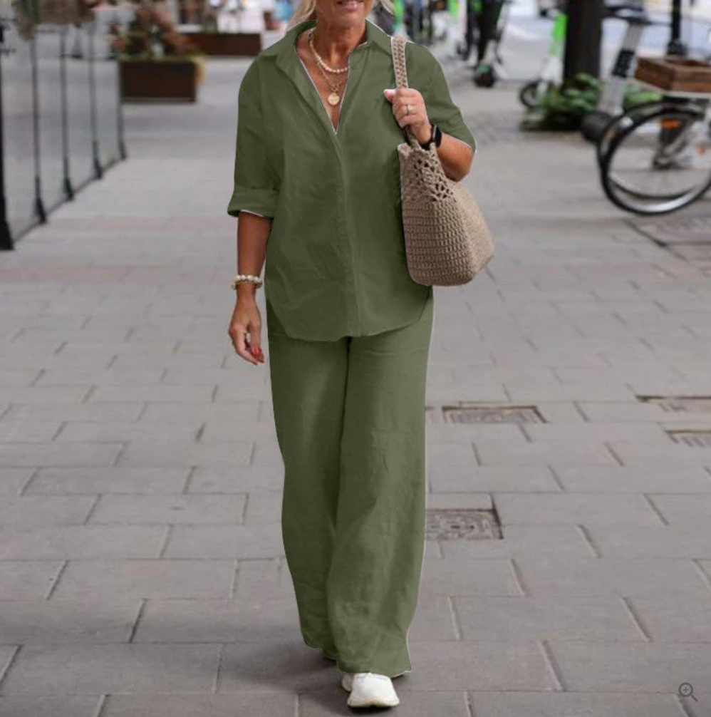 Larona - Complete linen set for women (blouse + trousers)