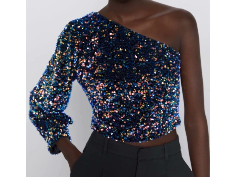 Fleur Glitter One Shoulder Top