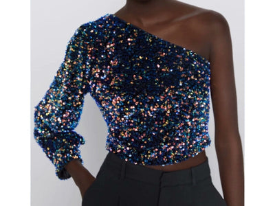 Fleur Glitter One Shoulder Top
