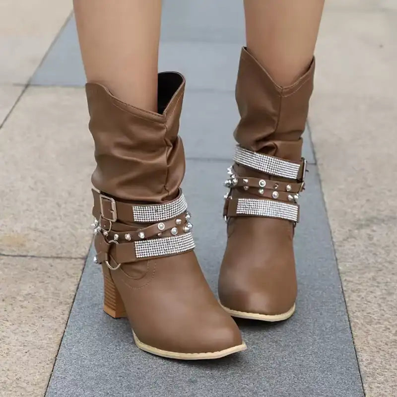 Goldie - Boots with Rhinestones and Buckle