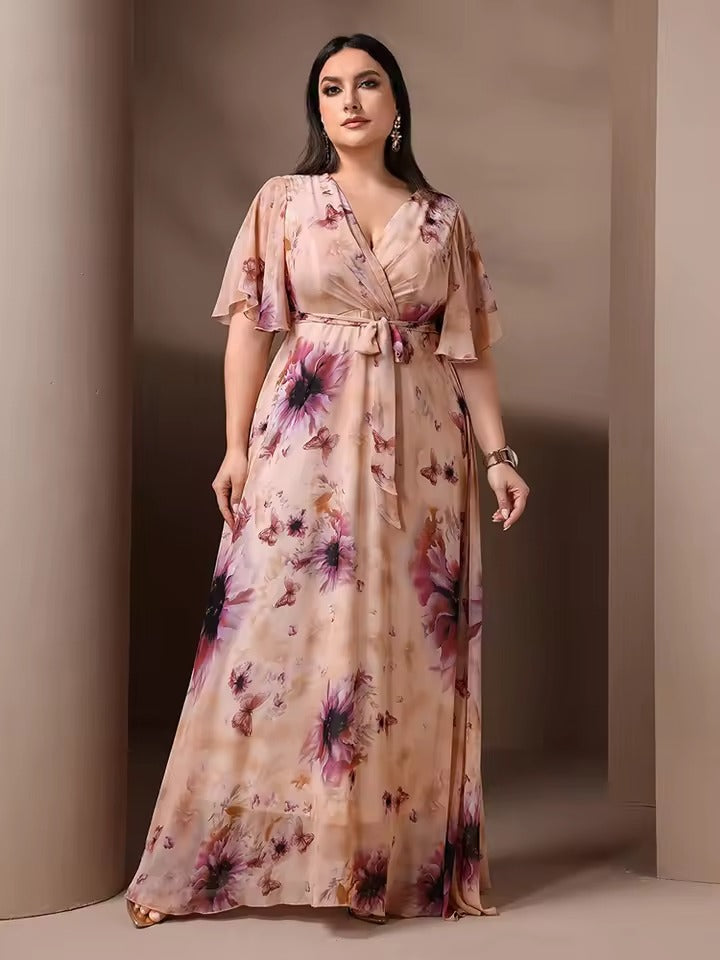 Brielle | Elegante Lange Bloemenjurk Met Strikceintuur