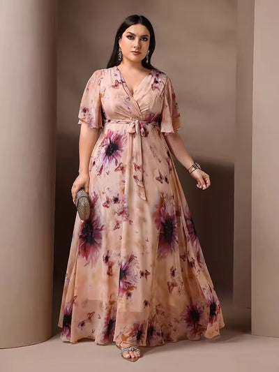 Brielle | Elegante Lange Bloemenjurk Met Strikceintuur