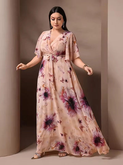 Brielle | Elegante Lange Bloemenjurk Met Strikceintuur