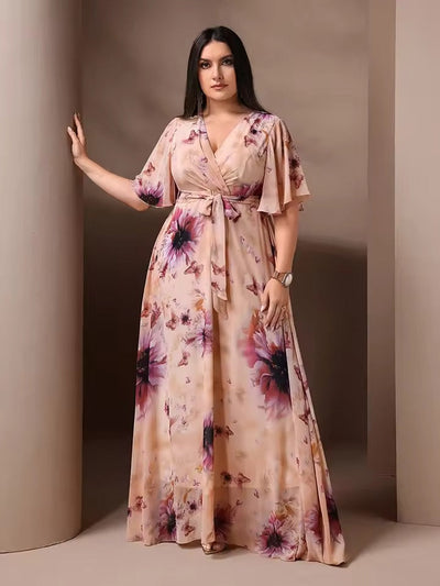 Brielle | Elegante Lange Bloemenjurk Met Strikceintuur