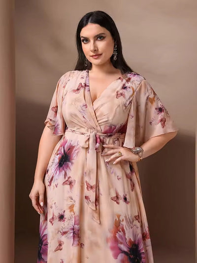 Brielle | Elegante Lange Bloemenjurk Met Strikceintuur