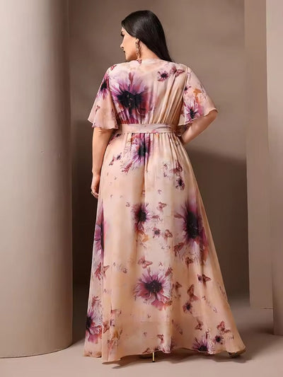 Brielle | Elegante Lange Bloemenjurk Met Strikceintuur