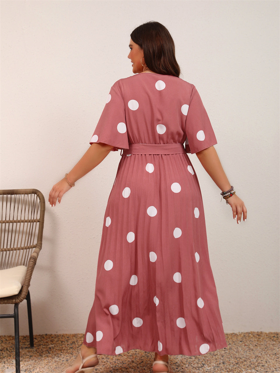 Brooklyn | Elegante Polka Dot Maxi Jurk met Ceintuur