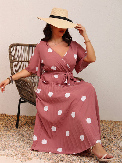 Brooklyn | Elegante Polka Dot Maxi Jurk met Ceintuur