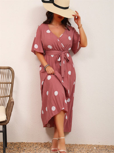 Brooklyn | Elegante Polka Dot Maxi Jurk met Ceintuur