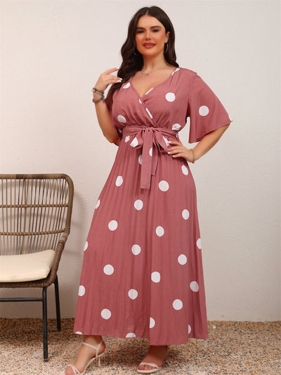 Brooklyn | Elegante Polka Dot Maxi Jurk met Ceintuur