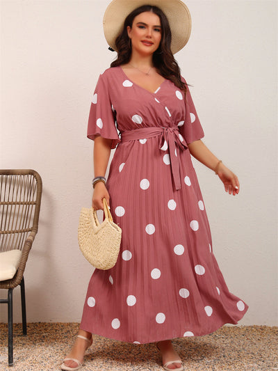 Brooklyn | Elegante Polka Dot Maxi Jurk met Ceintuur