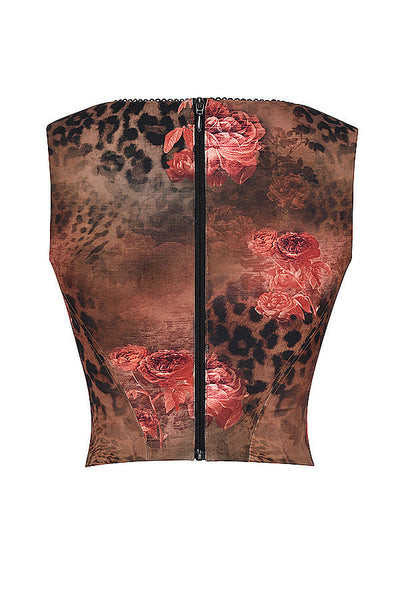 Ivette - Corset with Floral and Leopard Print
