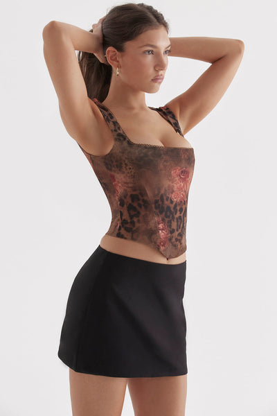 Ivette - Corset with Floral and Leopard Print