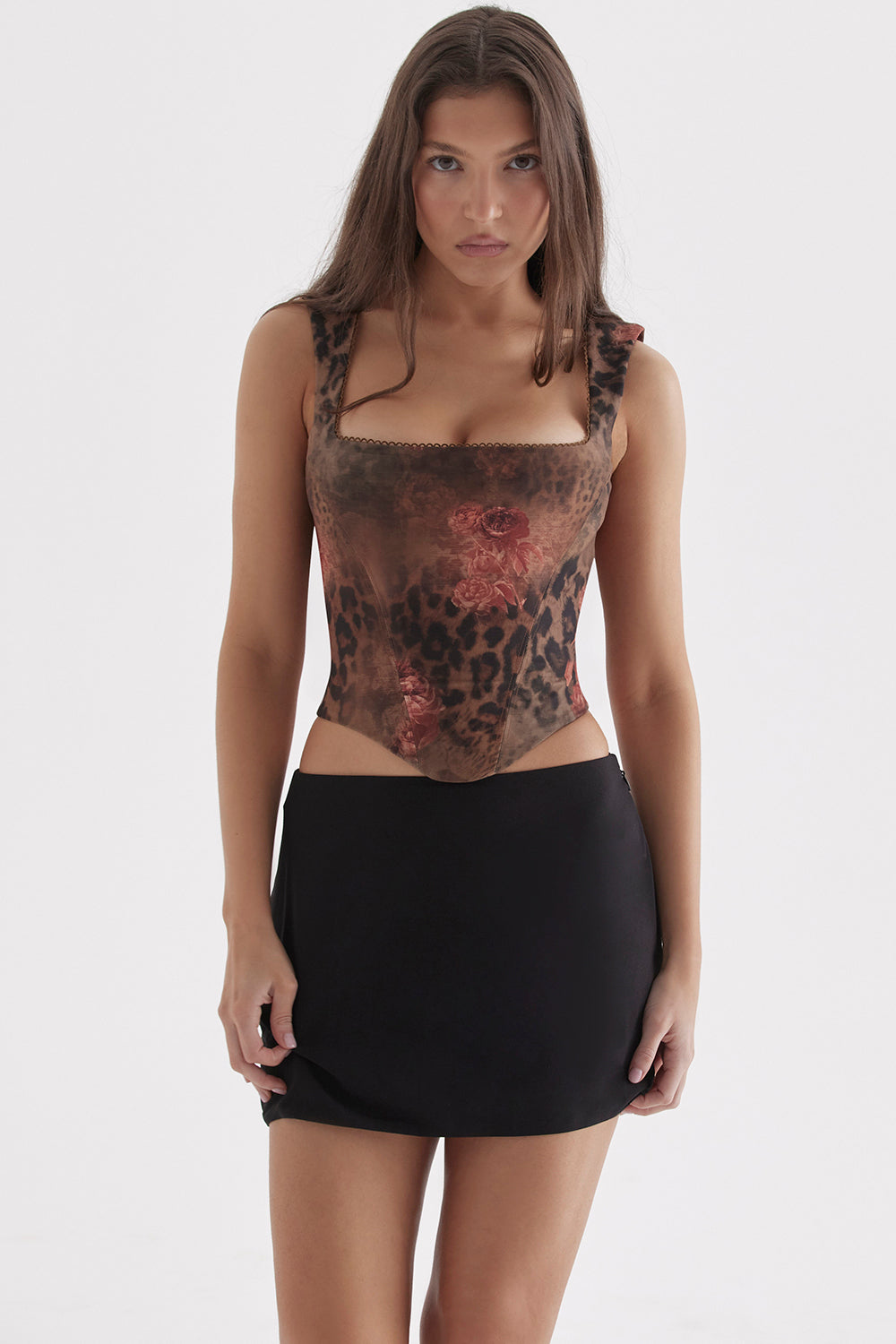 Ivette - Corset with Floral and Leopard Print